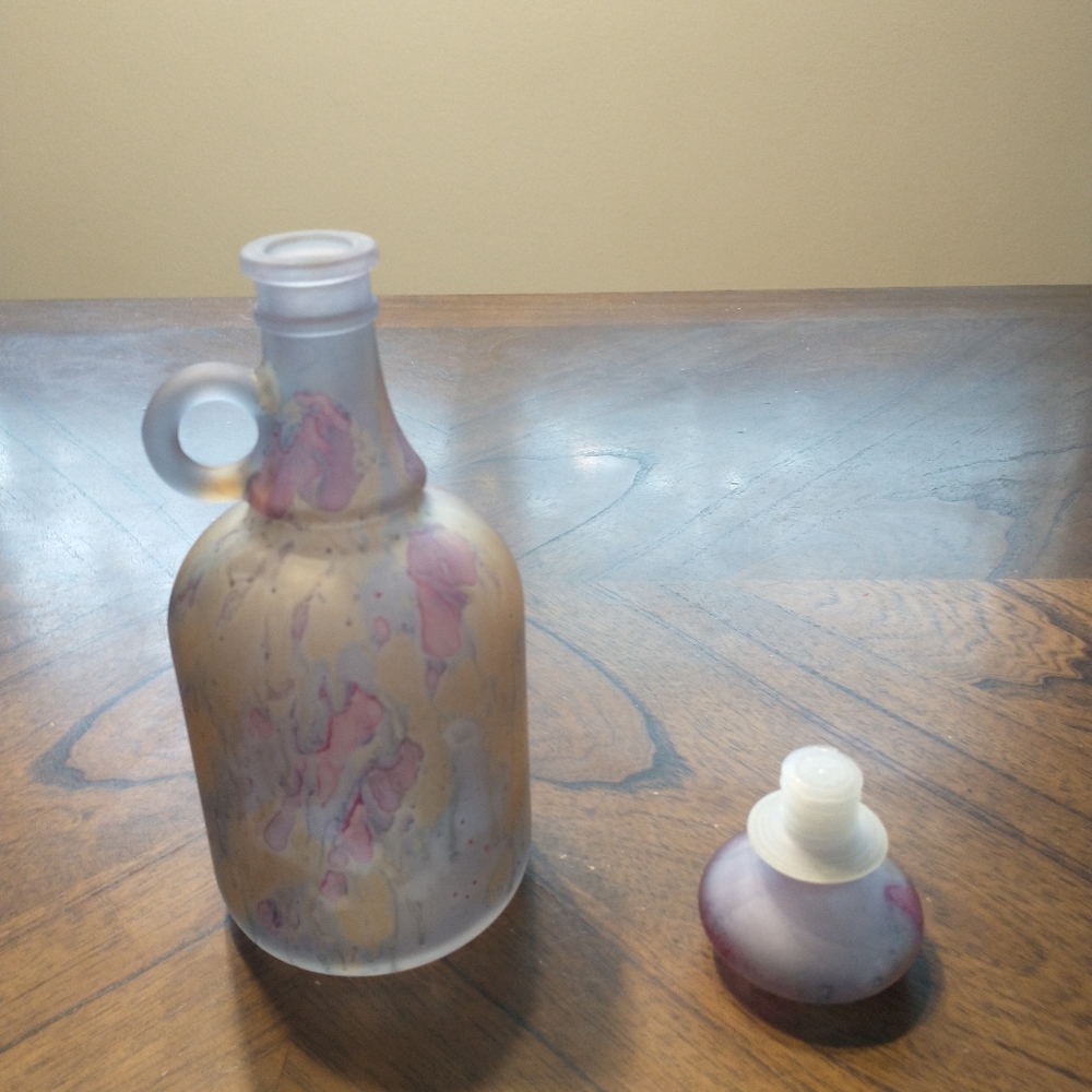 Rueven Nouveau Art Glass Co Hand Painted Satin Oil Spot Glaze Decanter - Picture 9 of 11